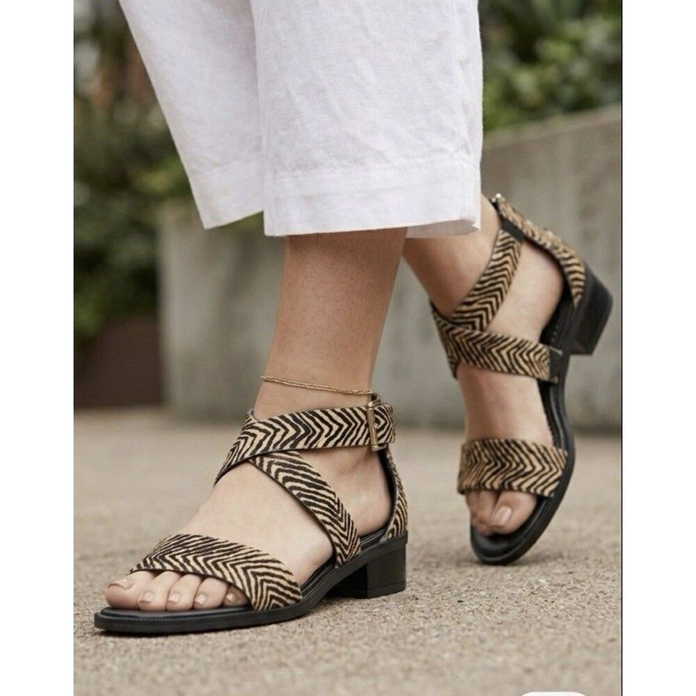 Circus by Sam Edelman Animal Print Calf Hair Ankle Strap Sandals Block Heel 8M